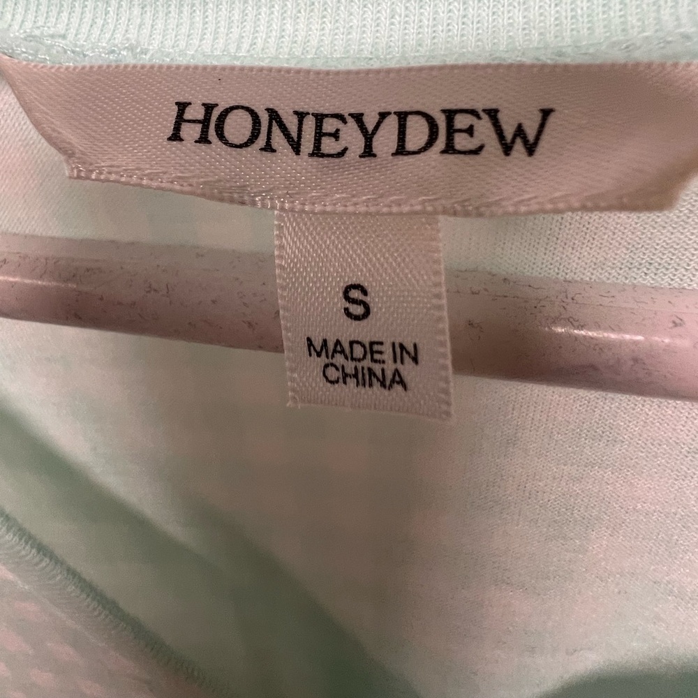 HONEY DEW SIZE SMALL LADIES LONG SLEEVE PAJAMA’S MINT GREEN & WHITE CHECKERED - Picture 6 of 11